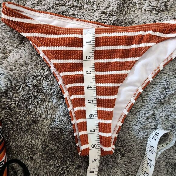 Size S Women's 2 Piece Strapless Swimsuit Striped Bandeau High Waisted Thong - Picture 7 of 9